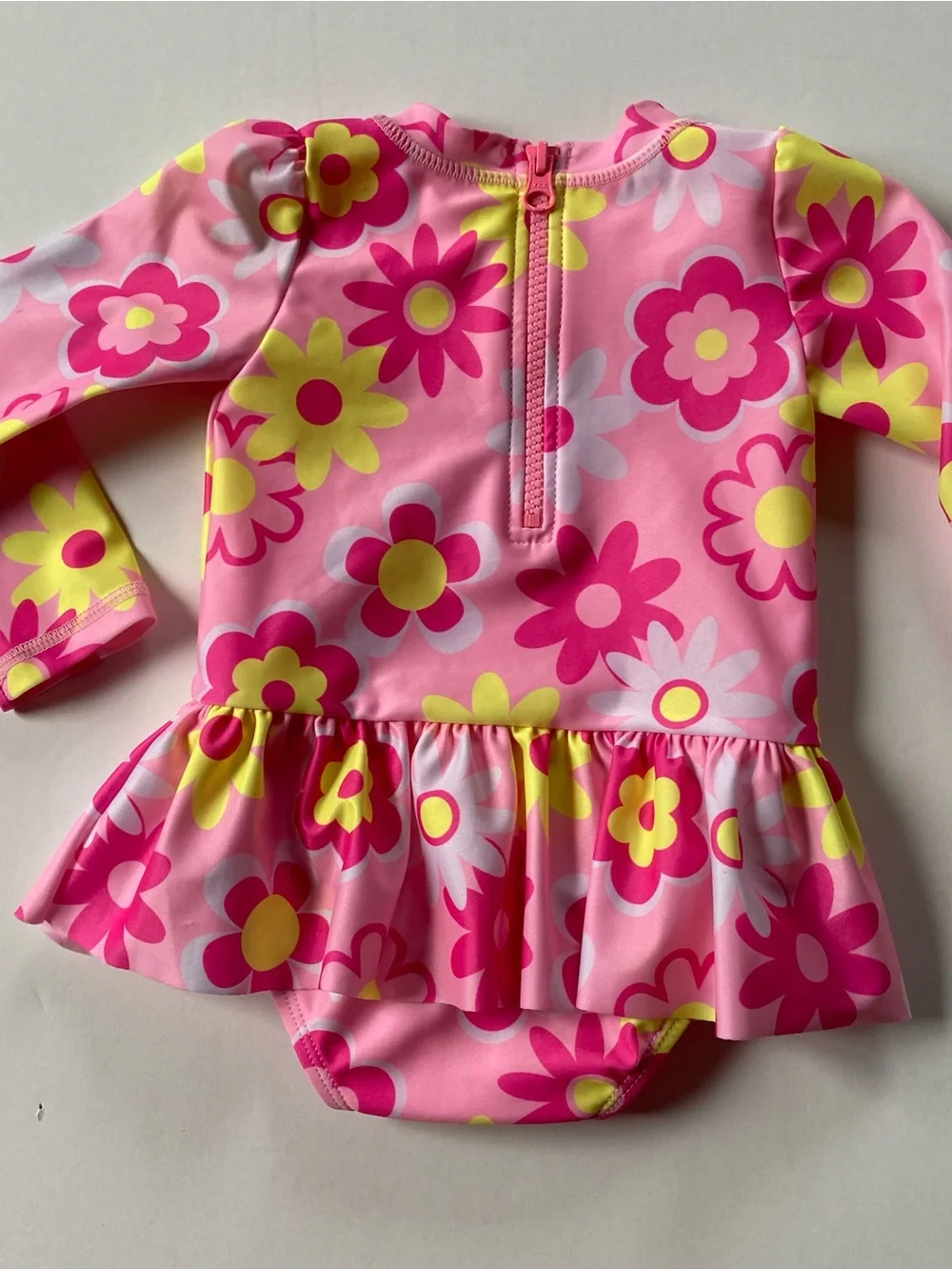 Baby Girl’s Rashguard Swimsuit Size 12 months Pink Floral One Piece Sol Borne